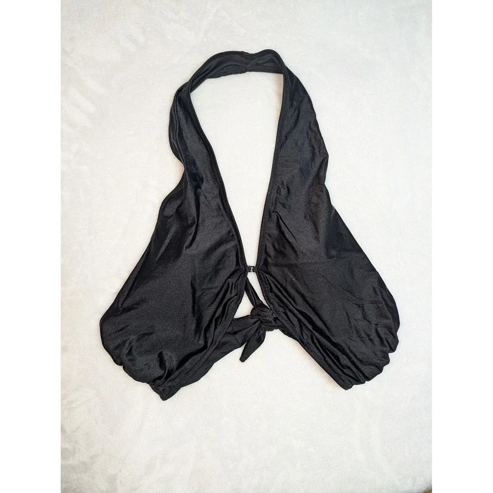 Victoria's‎ Secret Black Halter Bikini Top XXL Deep Plunge Front Tie Swim Top